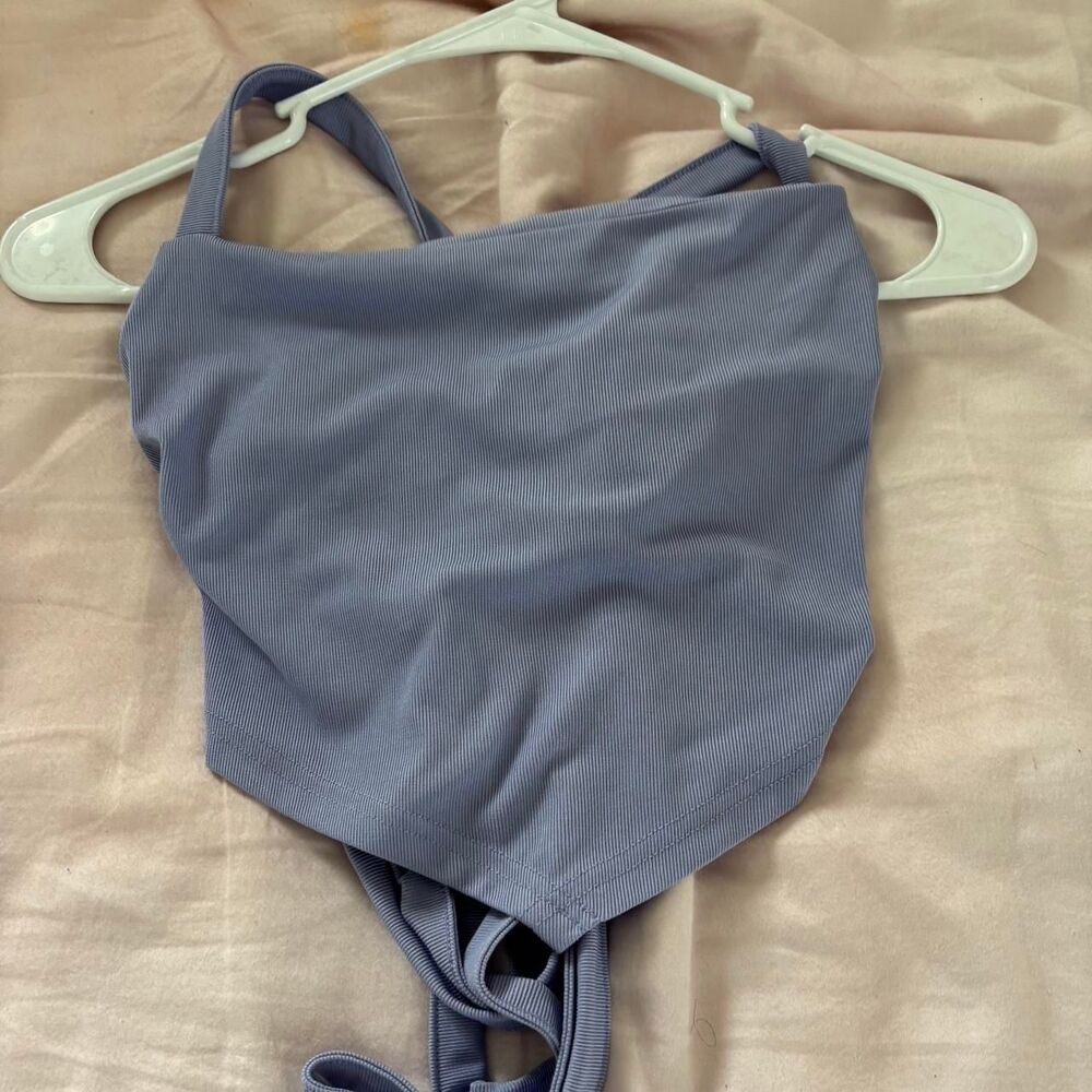 SHEIN Women's Medium Purple Periwinkle Bandeau Tie Open Back Tank Top Crop-top